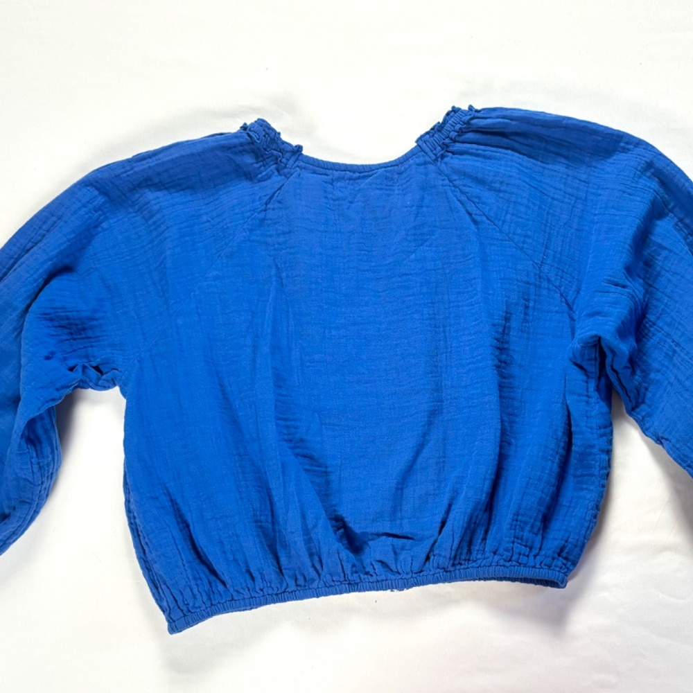 Zara Kids Embroidered Long Sleeve Boho Blue Blouse with Balloon Sleeves Size 10 - Picture 5 of 6
